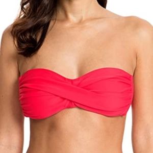 New Bandeau Swimsuit Top Twist Strapless Red Orange Bathing Suit Top 537 Size L
